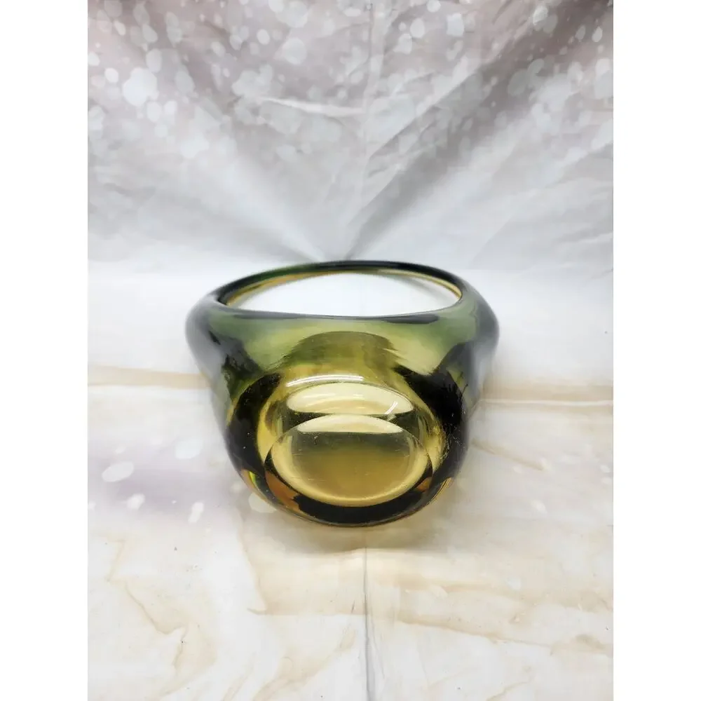 Vintage Murano Glass Basket Vase Yellow/Green Sommerso Hand blown 13.5